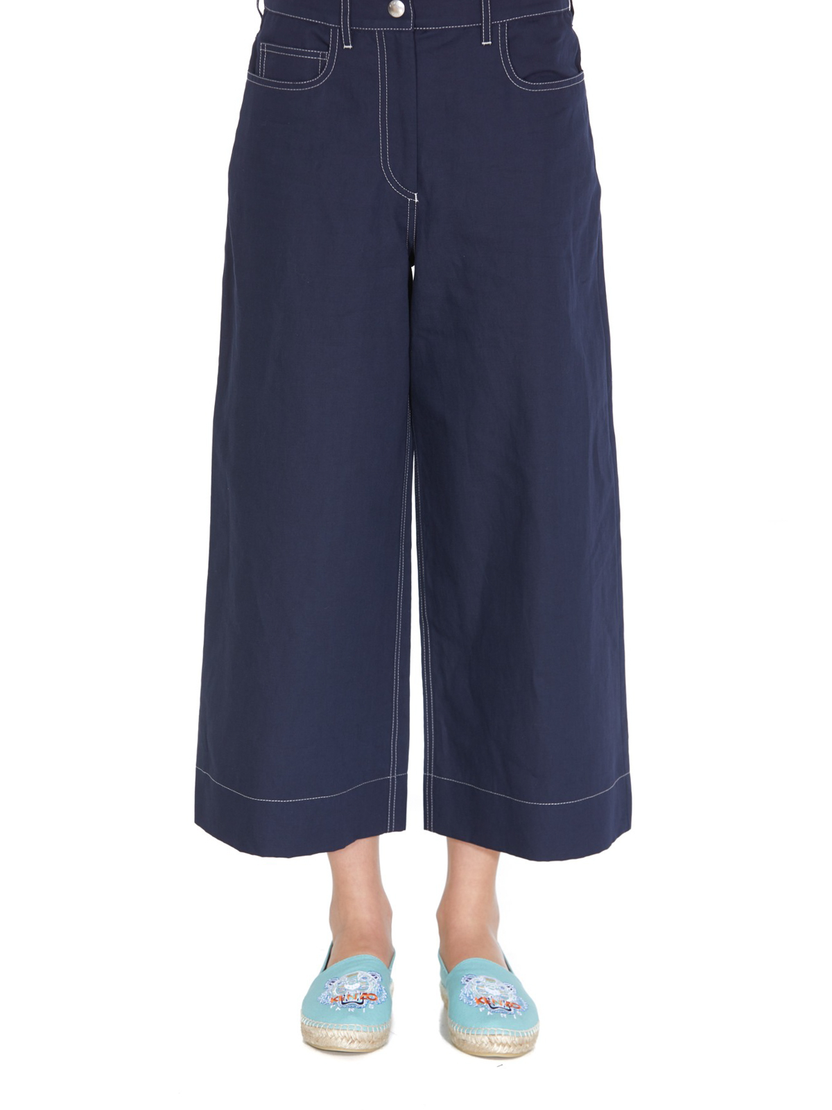Shop Kenzo Five Pocket Cropped Trousers In Azul